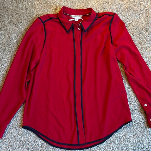 Tommy Hilfiger Tops - ⚡️ Tommy Hilfiger Red Navy trim button down Shirt size small